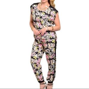 Floral Print 2 Piece Jump Suit - Plus Size.
